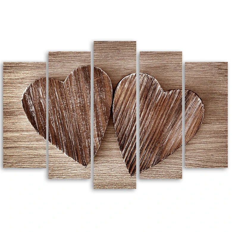 Wandbild 5-teilig, Herz Holz Braun Retro 