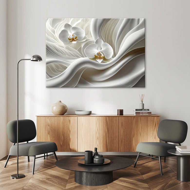 Leinwandbild, Weiße Orchidee und Abstraktion 3D 