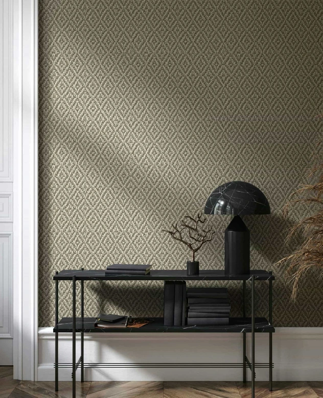 Vliestapete in 3D-Rautenoptik aus Flecht beige, grau Textiloptik 