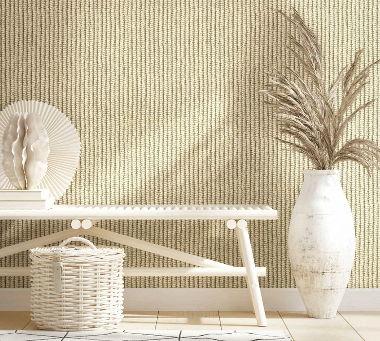 Vliestapete mit Kork Flecht-Optik beige Textiloptik 