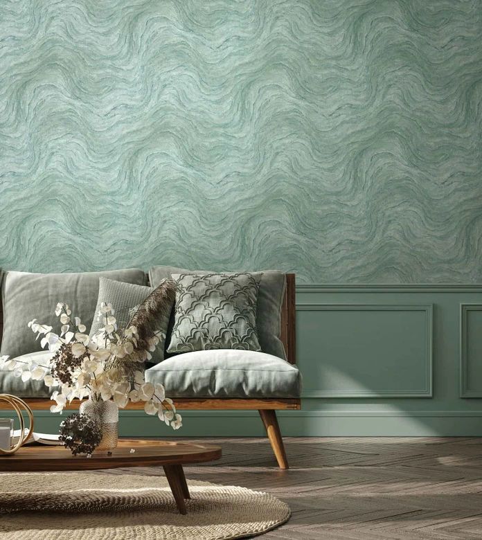 vliesbehang met steeneffect groen marmer look 