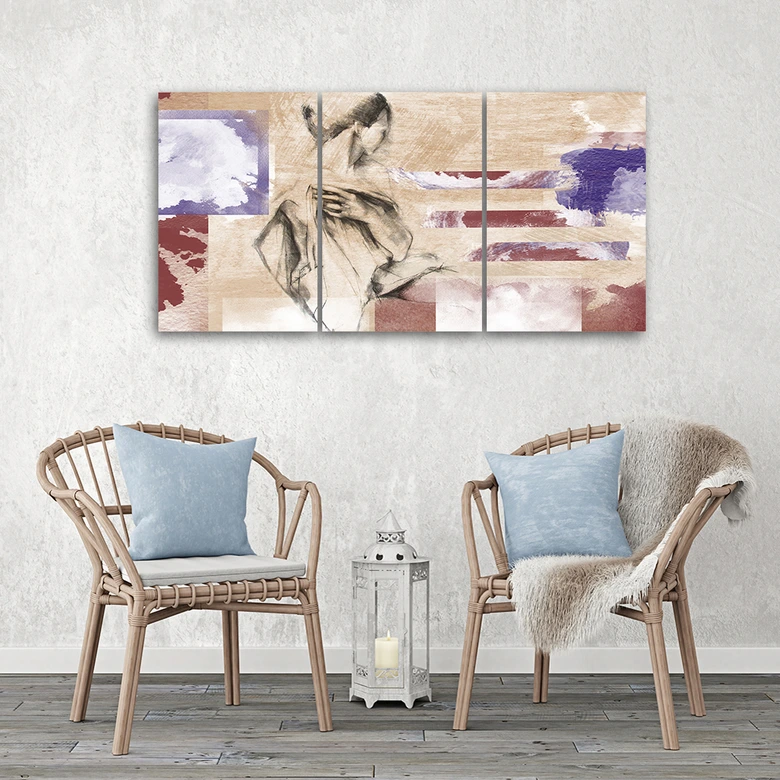 Leinwandbild 3-teilig, Weibliche Abstraktion Beige 