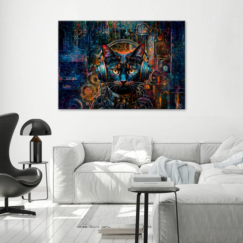 Tableau sur toile, Chat DJ abstrait 