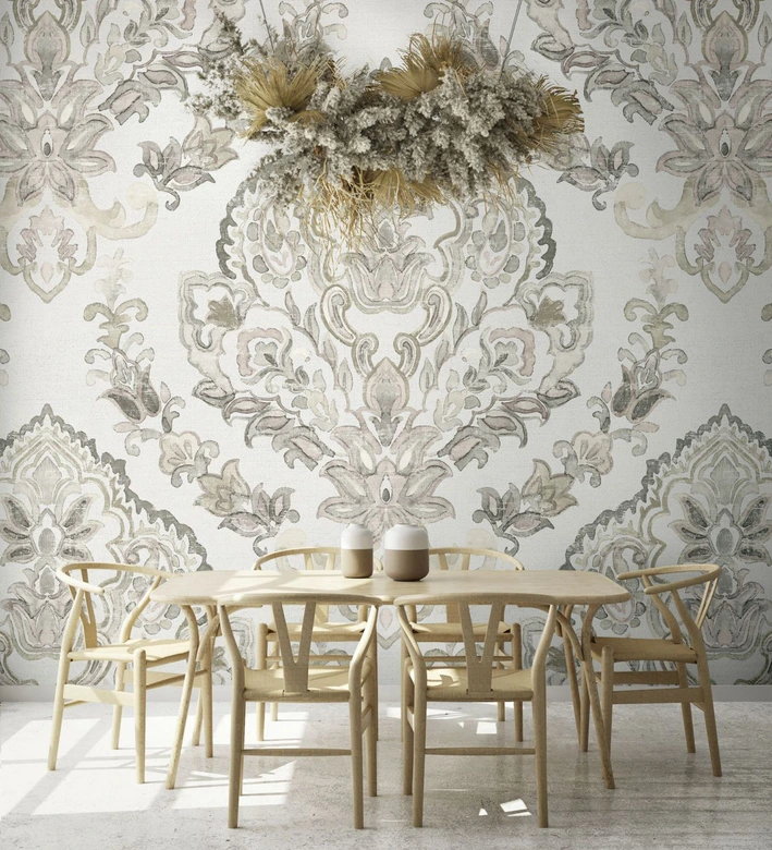 Fototapete Motivtapete Ornament Medaillon Muster in Beige Greige im Eleganten Stil 2,7 x 2,65 m 