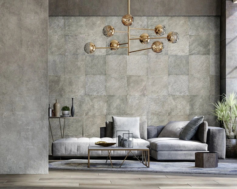 Fototapete Motivtapete Beton Fliesen Patchwork in Grau Beige Modern 2,7 x 1,59 m 