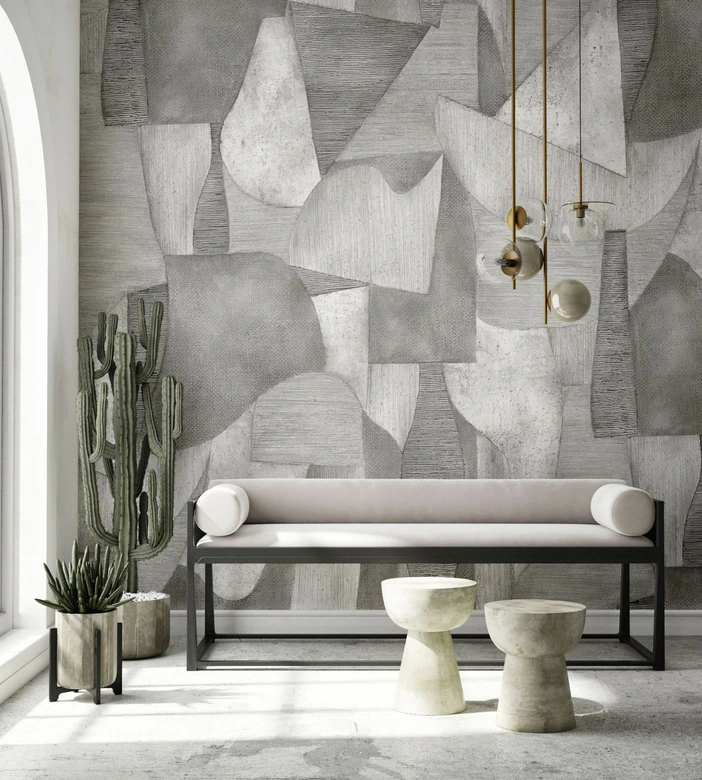 Fototapete Motivtapete Abstrakte Geometrie Formen in Grau Minimalistisch 2,7 x 2,12 m 