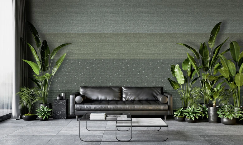Fototapete Motivtapete Textil Optik Streifen in Grün Grau mit Feiner Struktur 2,7 x 1,59 m 