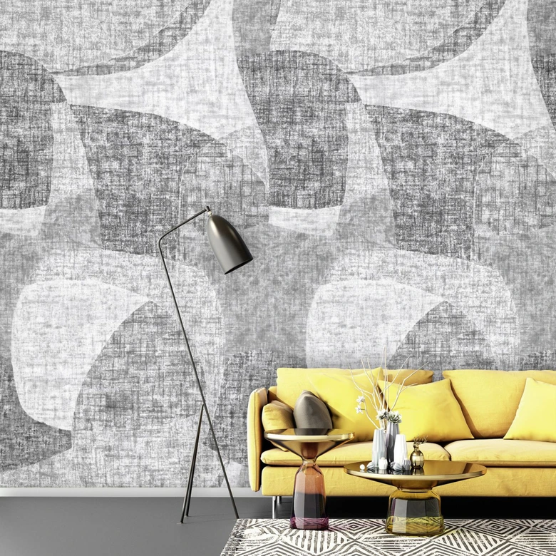 Fotobehang met motief Abstracte vormen in grijs en wit met textuur 2,7 x 1,59 m 