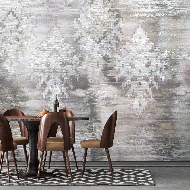 Fototapete Wandtapete mit Motiv Neblige Pixelwolken in Grau und Flieder 2,7 x 4,24 m 