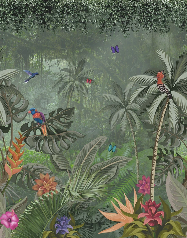 Fototapete mit Dschungelmotiv und Tieren, Grün ,Floral 2,70 x 2,12 m 