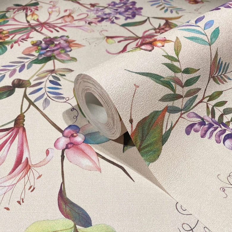 Vliestapete mit abstraktem Blumenmotiv beige, rosa Floral 
