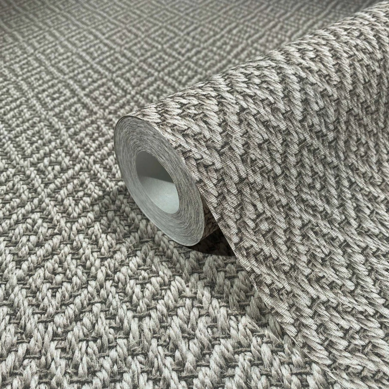 Vliestapete mit gestickter Rautenoptik braun, beige Grafisch 