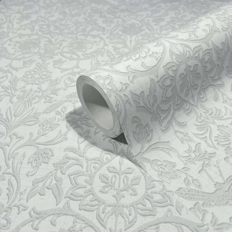 Papel pintado no tejido pájaros, flores naturaleza floral en blanco 