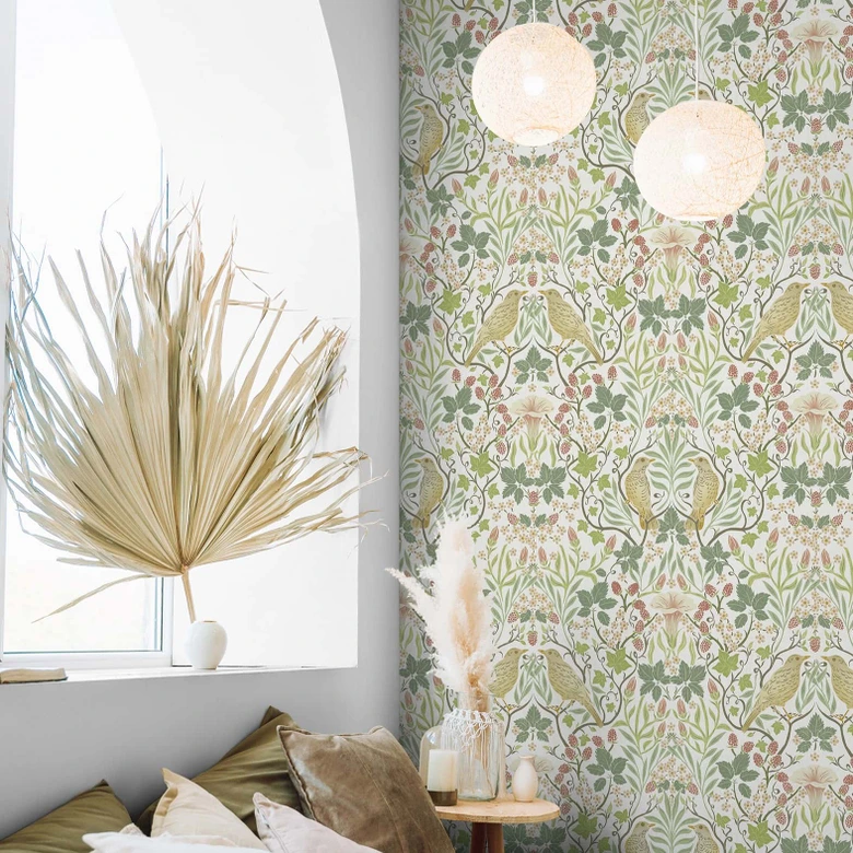 Vliestapete Vögel, Blumen Floral Natur in Weiß 