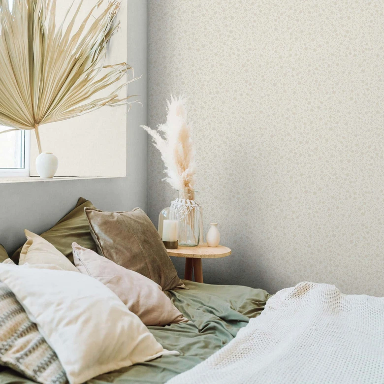 Papel pintado no tejido hojas, motivo hoja naturaleza floral en beige 