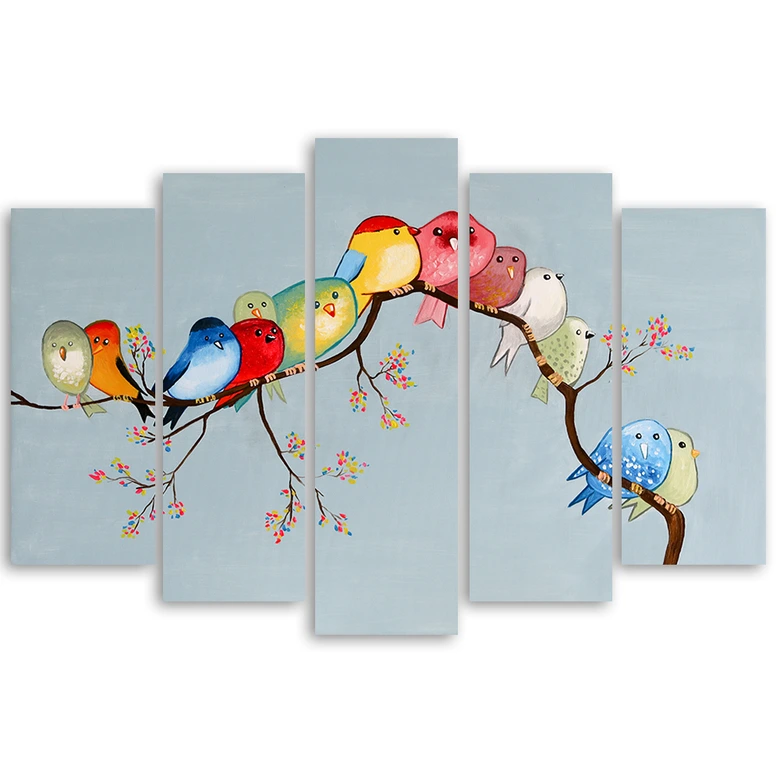 Canvas print 5 stuks, vogels 