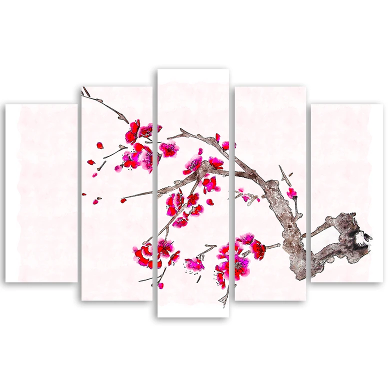 Wandbild 5-teilig, Kirschblüte Japan Natur 