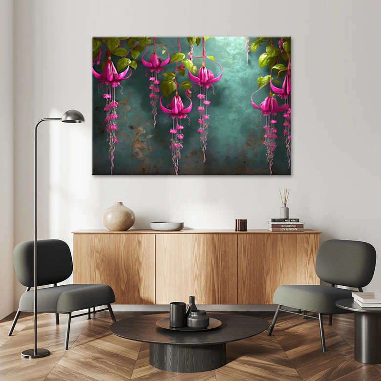 Leinwandbild, Hängende Glyzinienblüten 