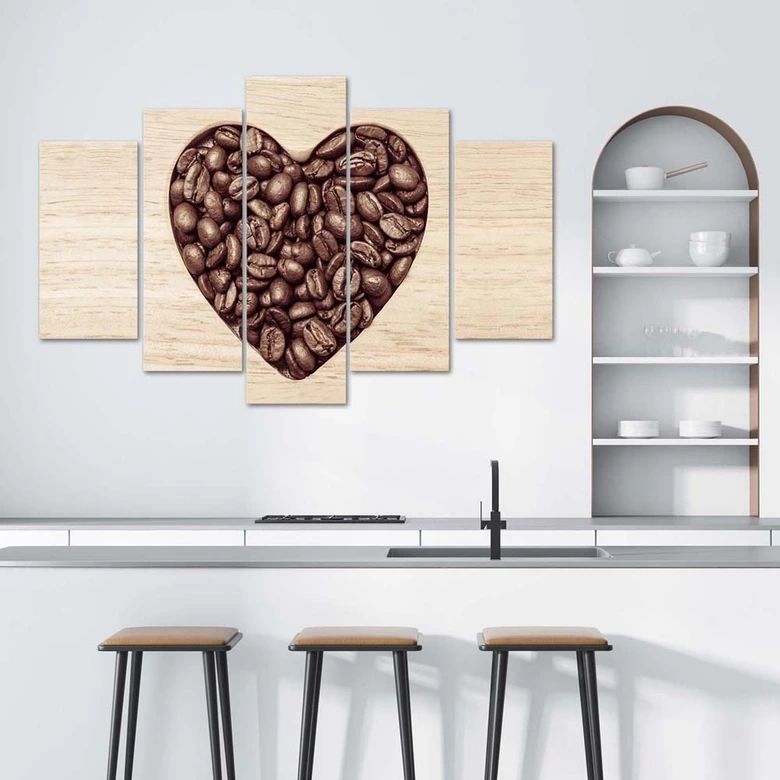 Tableau sur toile 5 pièces, coeur de café 