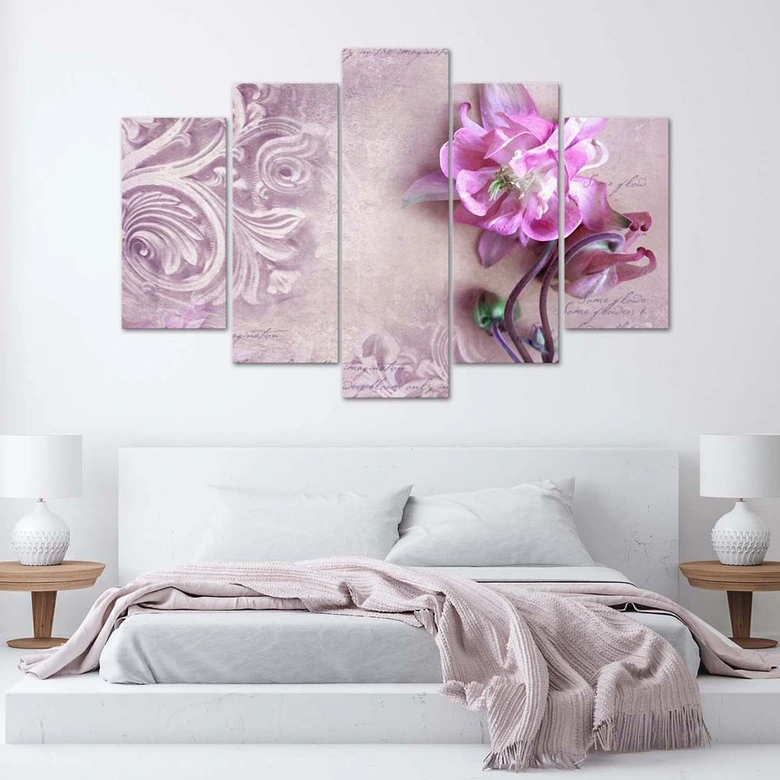 Leinwandbild 5 teilig, Rosa Blume Abstraktion 