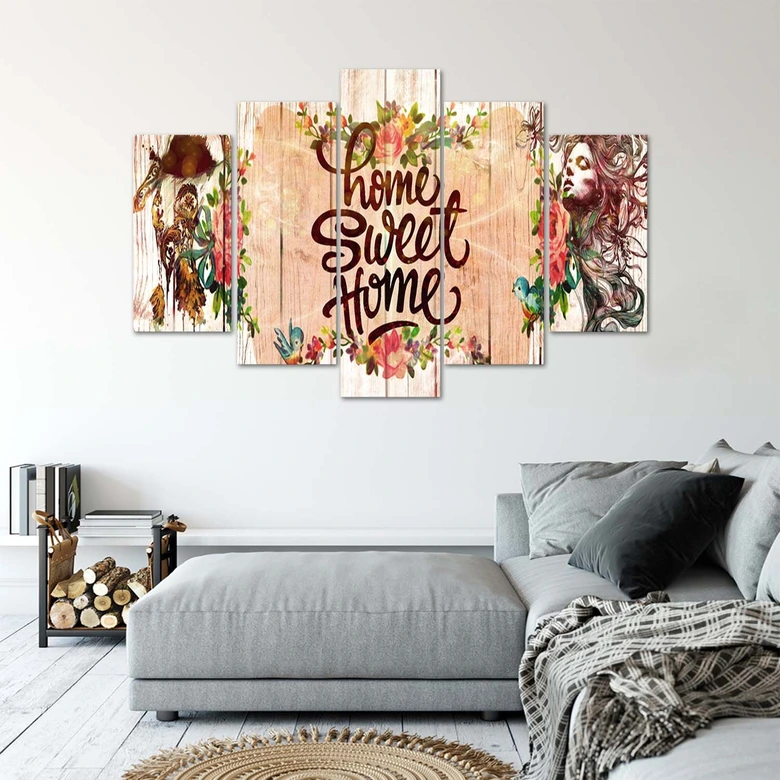 Leinwandbild 5 teilig, Home Sweet Home Inschrift 