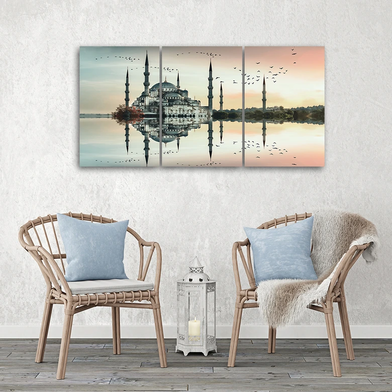 3 stykke lærredstryk, moske 