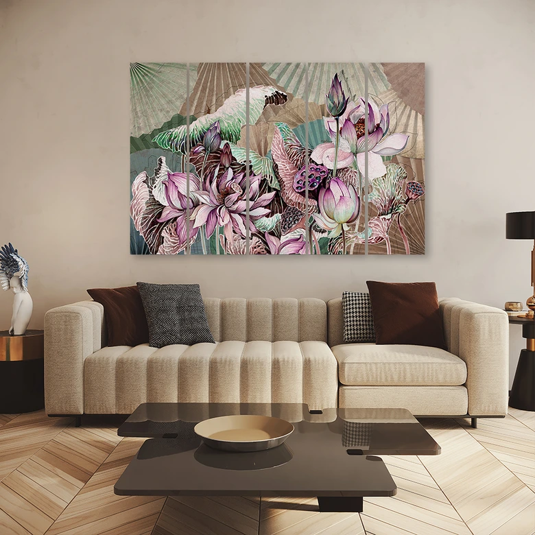 Leinwandbild 5 teilig, Heilige Lotos und Fanter 