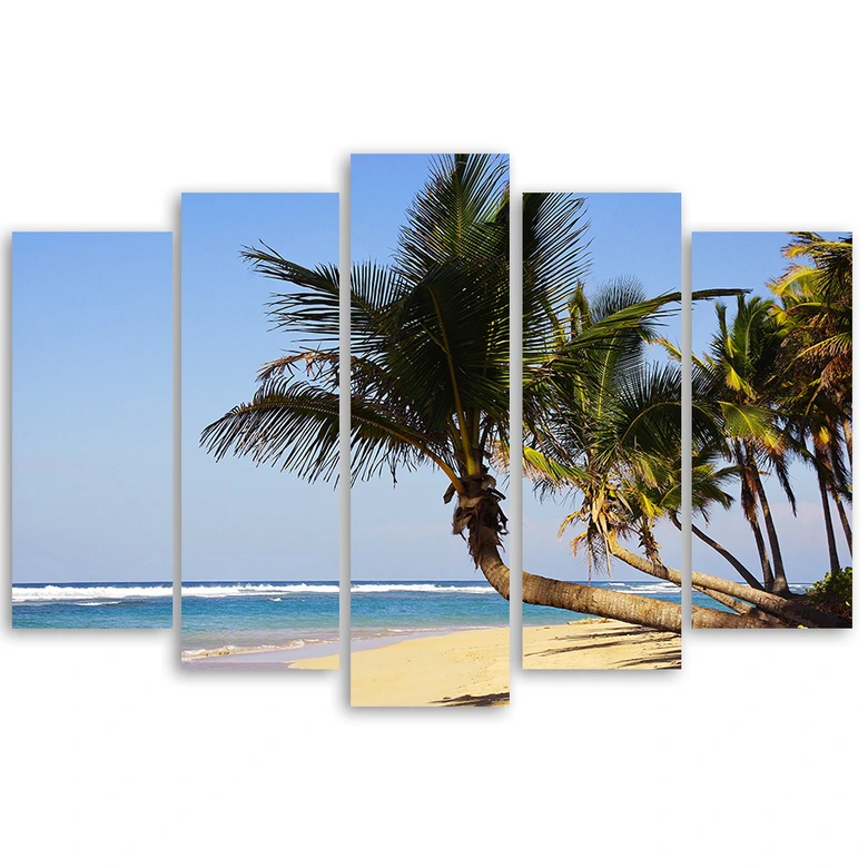 5-delige canvas print tropisch strand oceaan palmbomen 