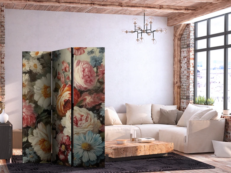 Paravent, Raumteiler freistehend, Trennwand - Scent of Nature - Beautiful Garden Flowers in Pastel Colors 