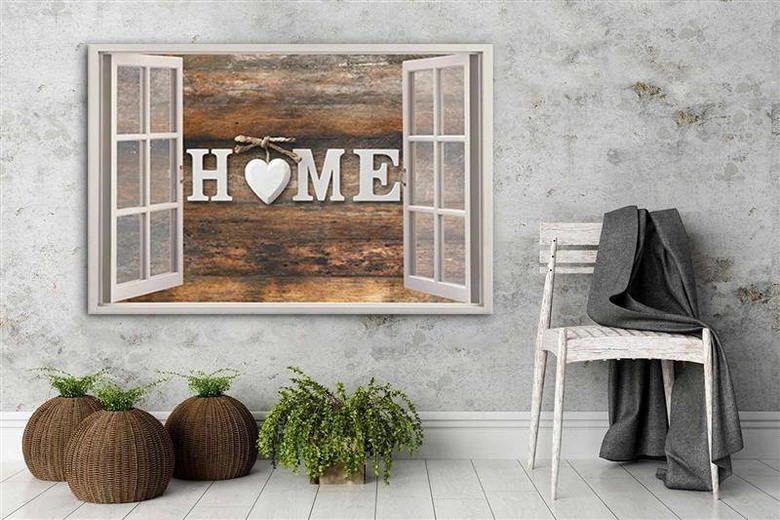 Leinwandbild, Fensterblick Home Herz Retro 