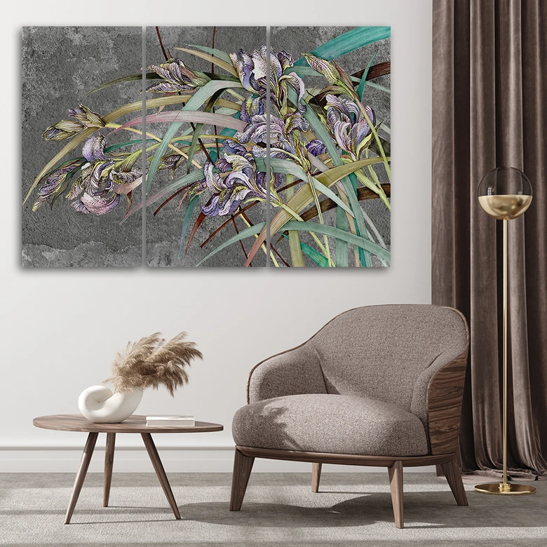 3-delige canvas print, Iris bloemen in de wind 