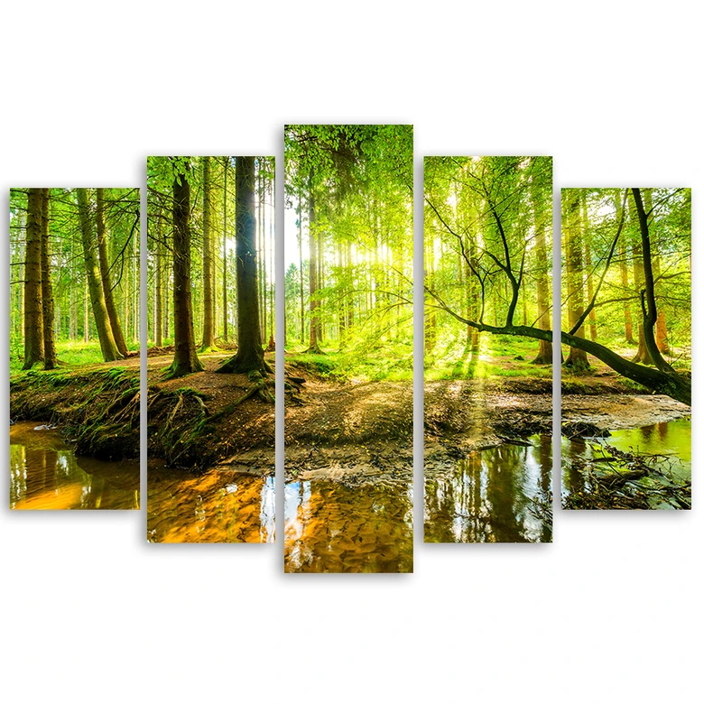 Leinwandbild 5 teilig, Waldsee Natur 