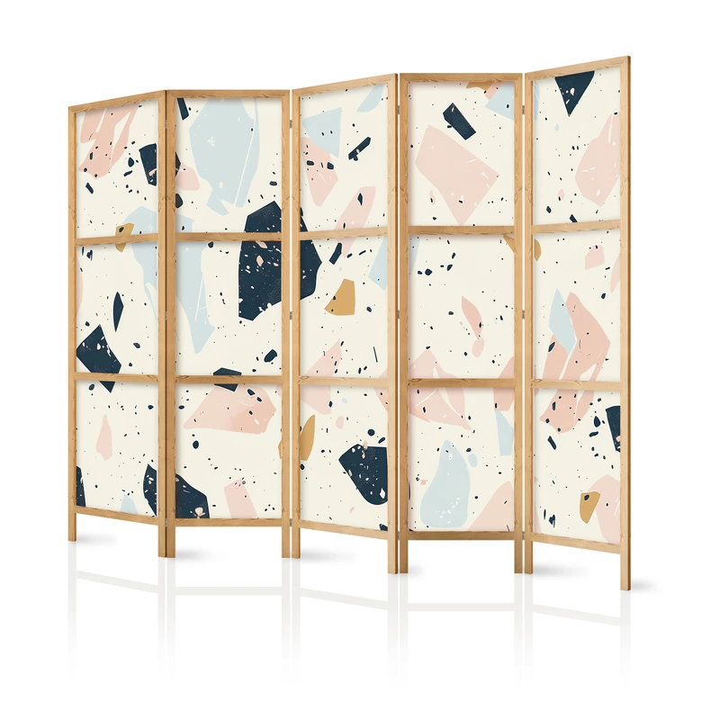 Japanischer Paravent, Raumteiler freistehend, Trennwand - Terrazzo: Large Scaled Stones in Muted Colors 