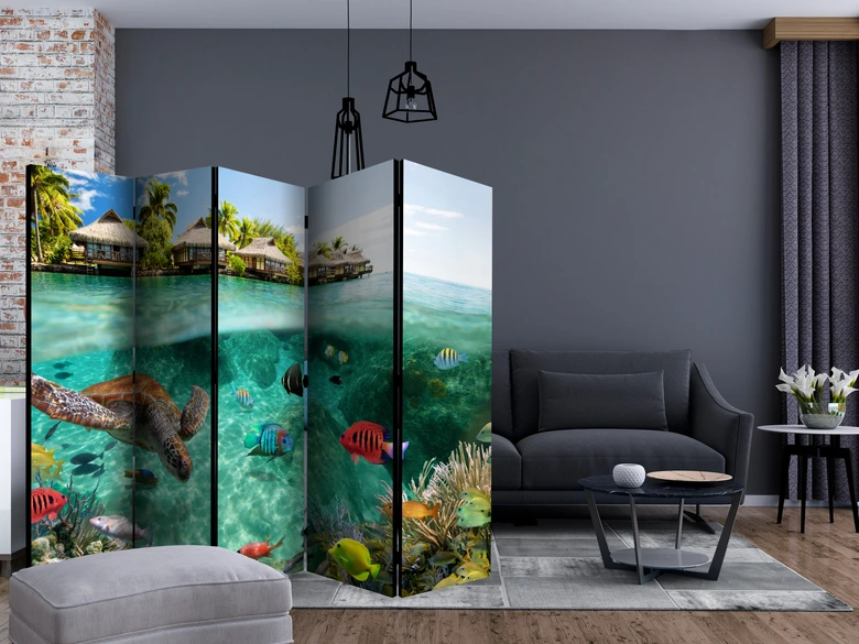 Paravent, Raumteiler freistehend, Trennwand - Under the surface of water II, 5-teilig - einseitig bedruckt - 225x172 cm 