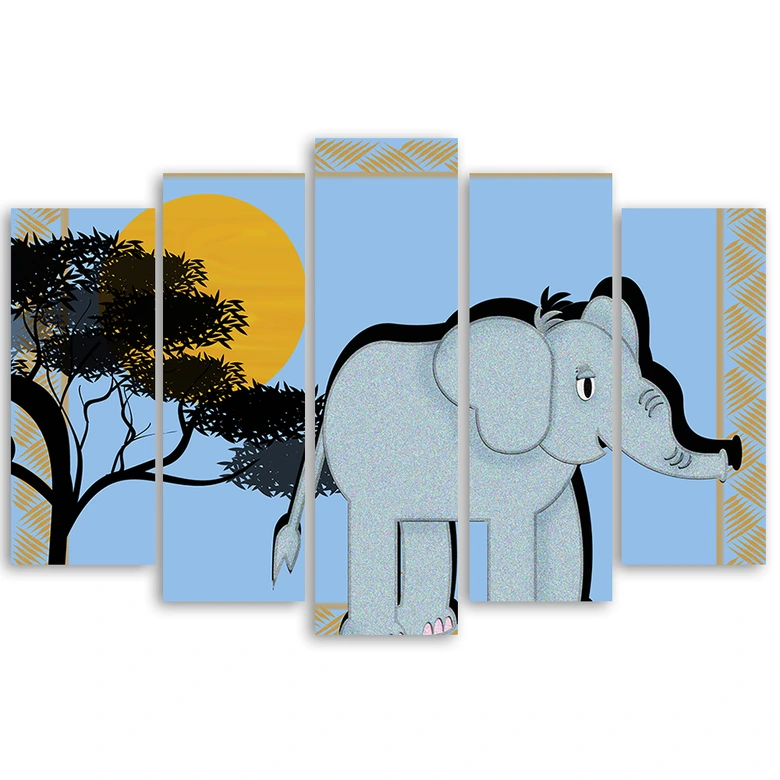 Leinwandbild 5 teilig, Elefant Cartoon  