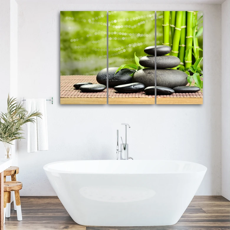 Leinwandbild 3-teilig, Steine Bamboo Zen Spa 