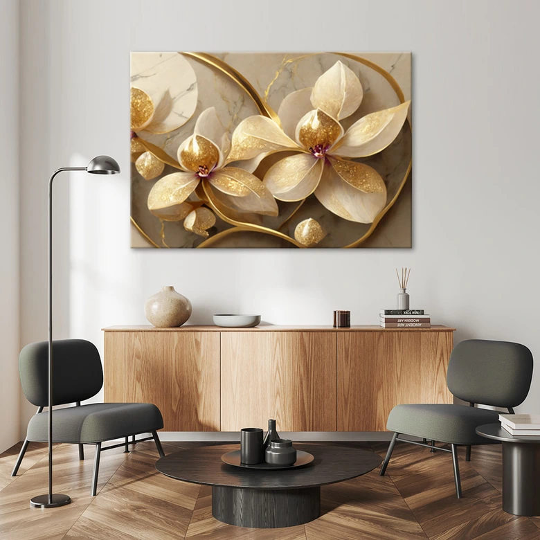 Leinwandbild Blumen glamourös gold 