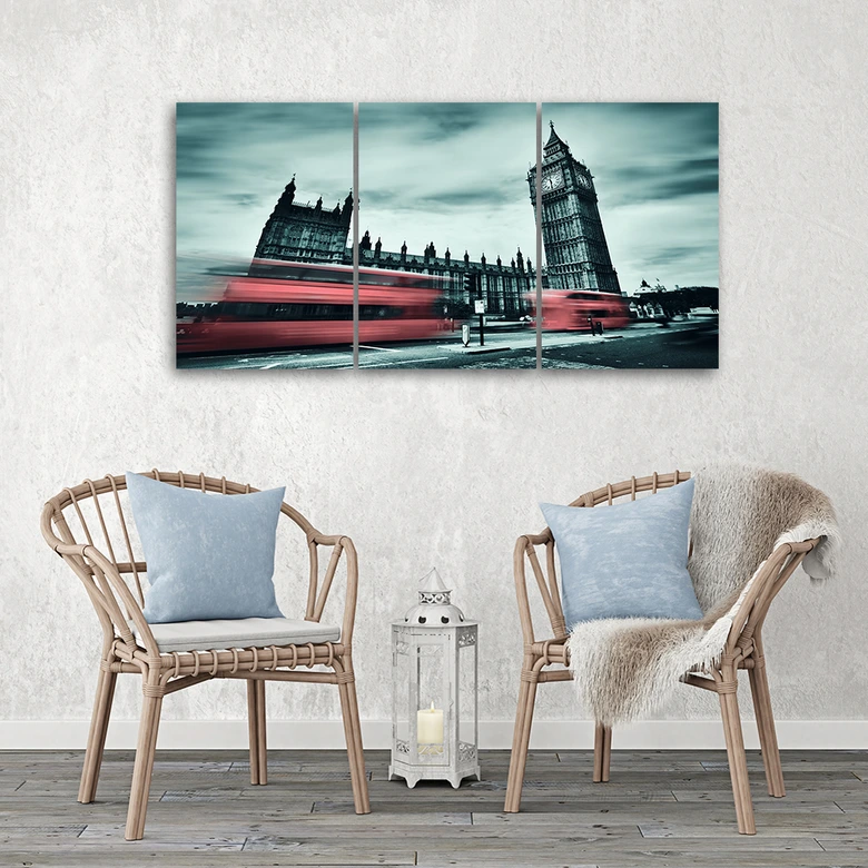 Leinwandbild 3-teilig, Londoner Bus Big Ben 