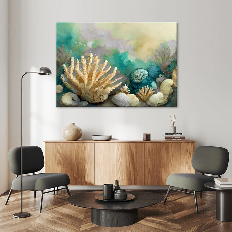 Leinwandbild, Seemuscheln türkis 