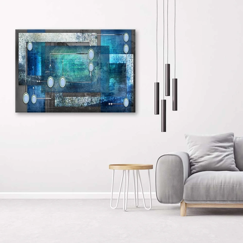 Canvas schilderij, blauwe abstractie 3d 