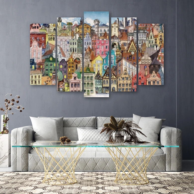 Leinwandbild 5 teilig, Fröhliche Stadt 