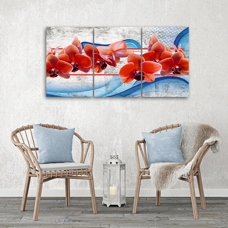 Leinwandbild 3-teilig, Orchidee Blumen Rot 