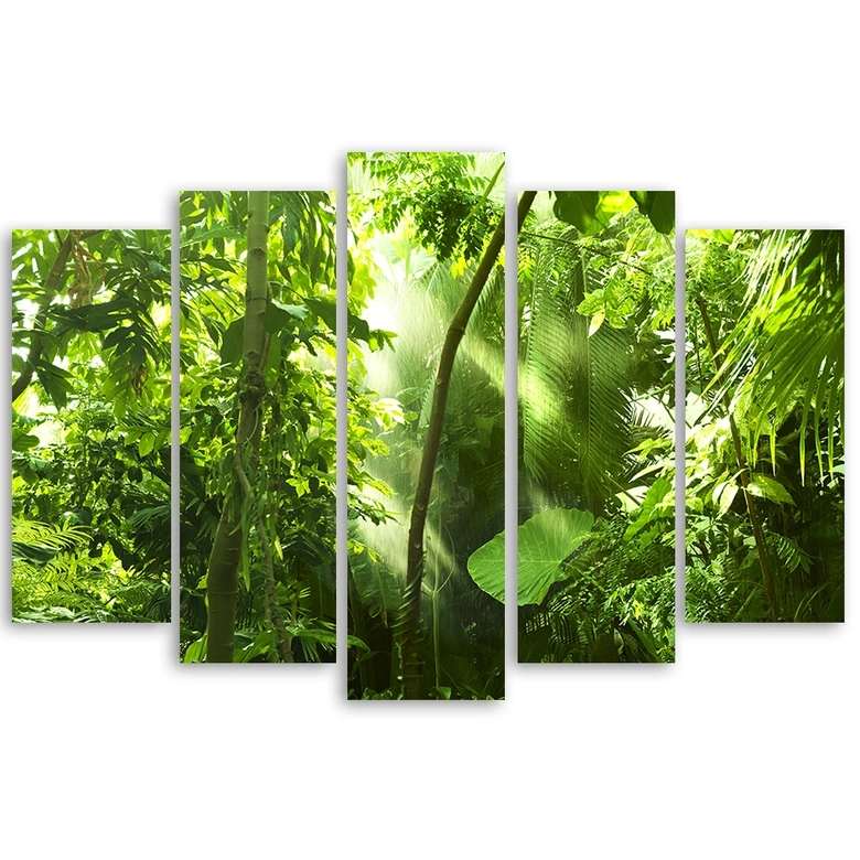 5-delige canvas print bos bladeren groen 