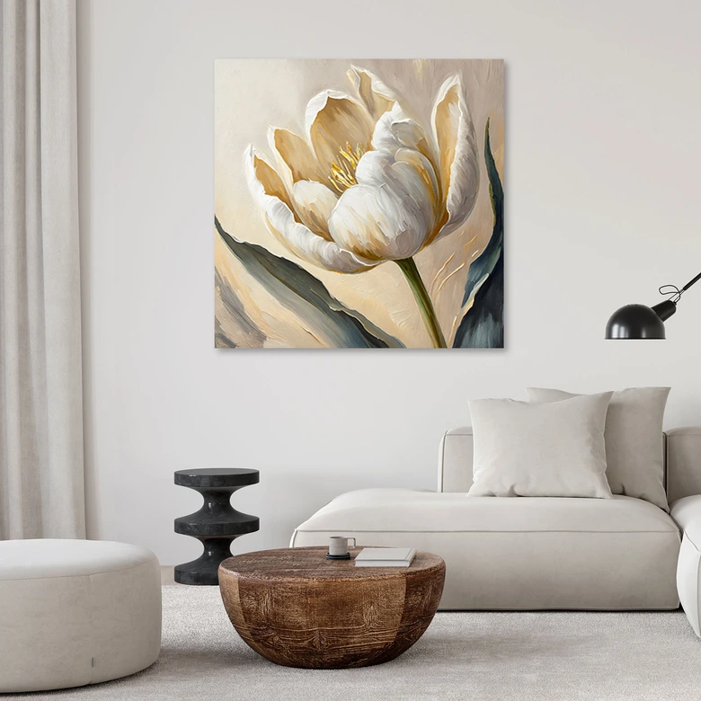 Leinwandbild Tulpenblüten beige gemalt 