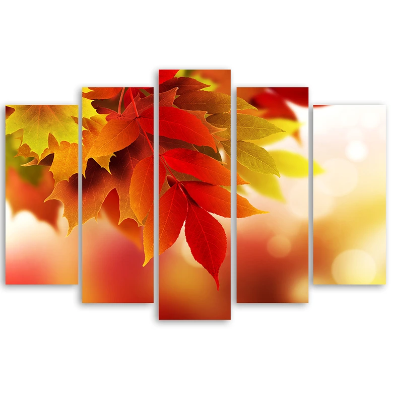 Leinwandbild 5 teilig, Herbstblätter Natur 
