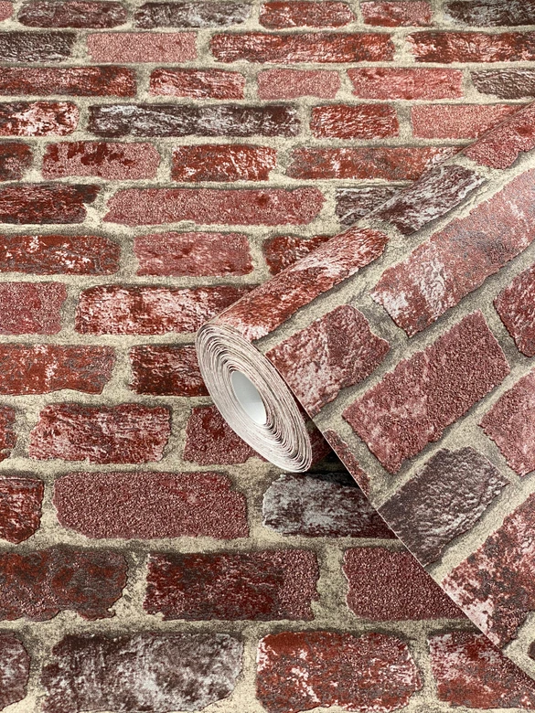 Behang met Stenen Effect, vliesbehang rood  