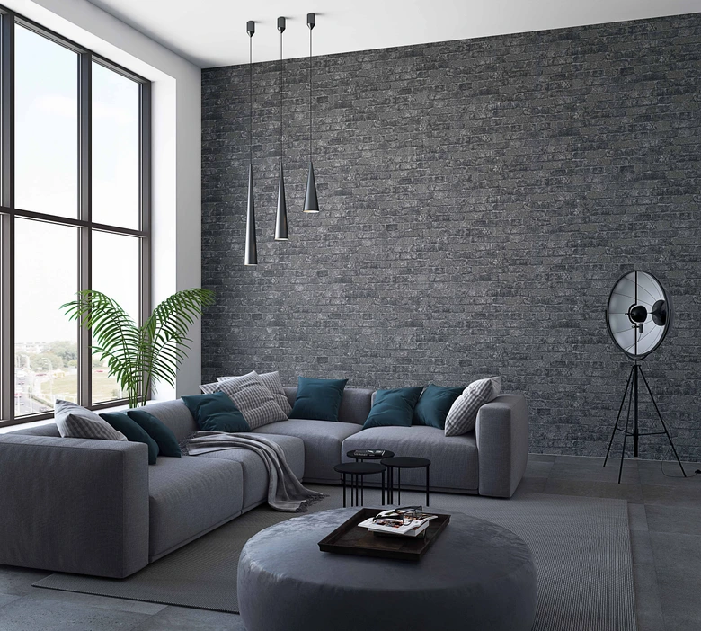 Behang met Stenen Effect, vliesbehang zwart 