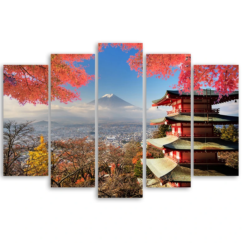 Leinwandbild 5 teilig, Japan Landschaft Berg 
