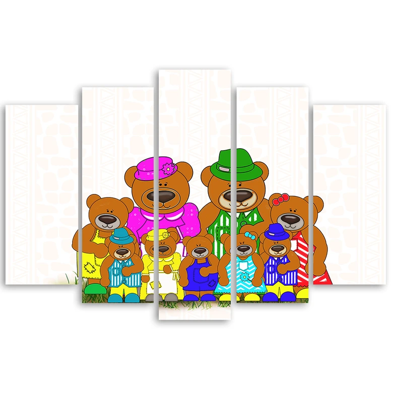 Leinwandbild 5 teilig, Bunte Teddybären Cartoon 