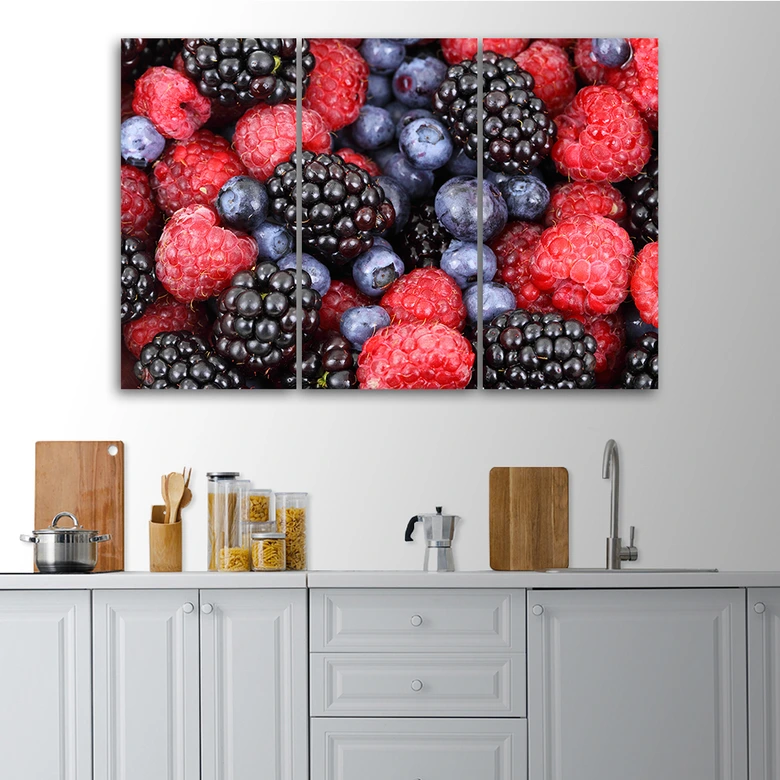 Leinwandbild 3-teilig, Himbeeren Früchte 